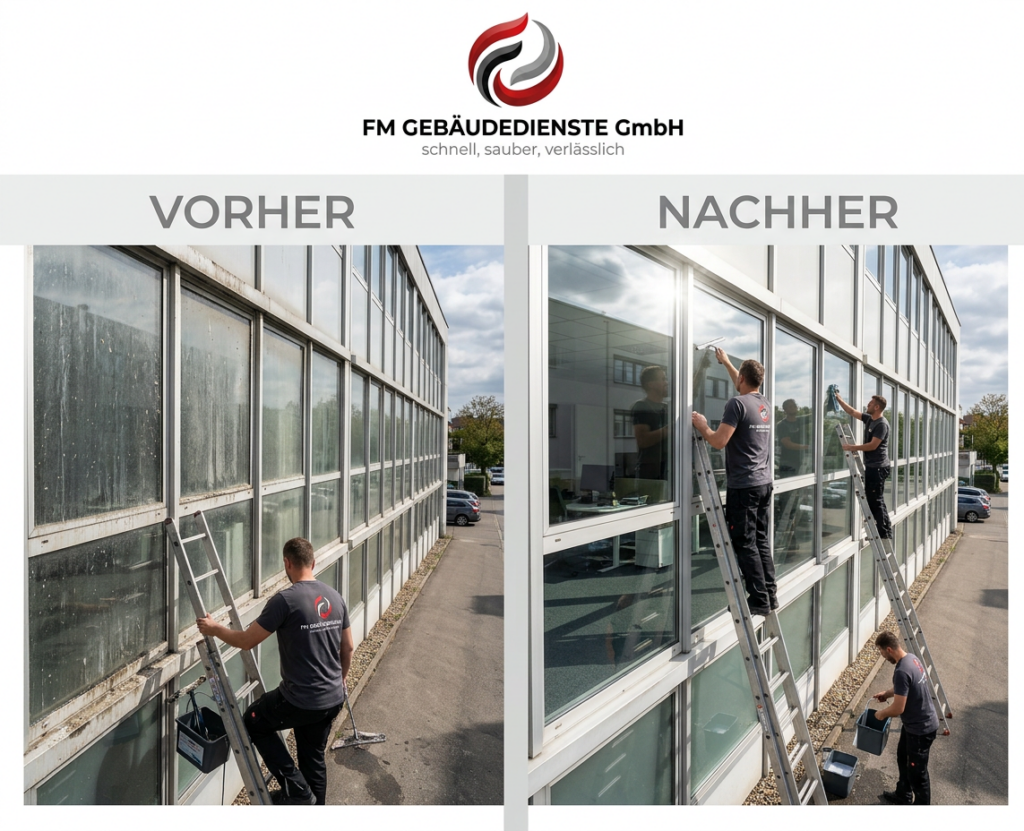 Fensterreinigung auf Bockleiter